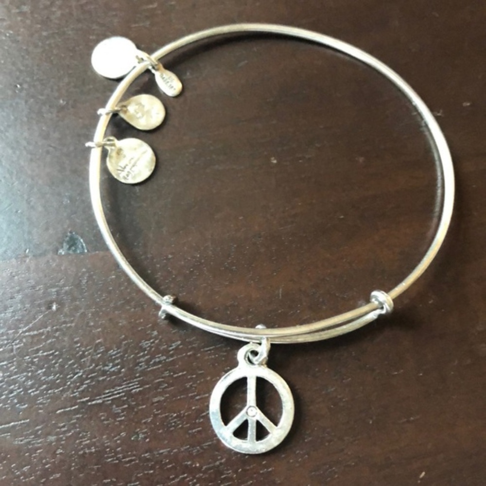 Alex and Ani Peace Sign Silver Bracelet